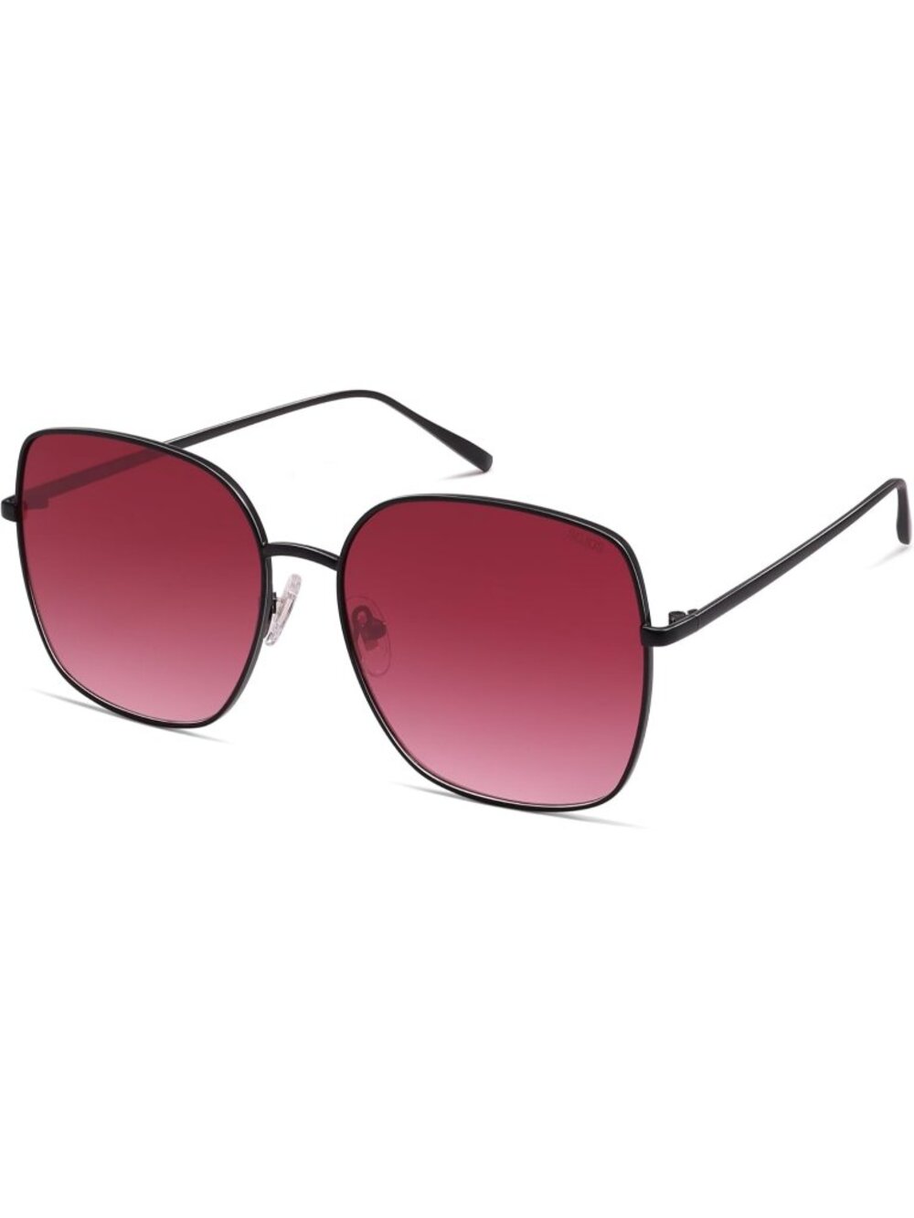 Women's Matte Black Burgundy Oversized Square Metal Frame Protection Sunglasses